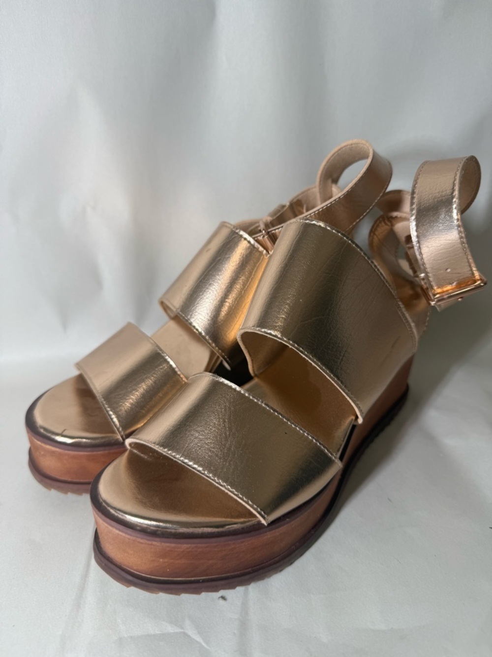 Farylrobin Free People Dorian Vegan Rose Gold Wedge Sandal Size 7M - Picture 2 of 6